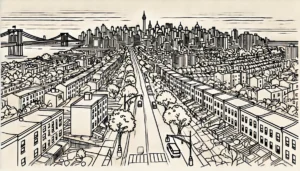 Line art illustration of Canarsie, Brooklyn, NYC