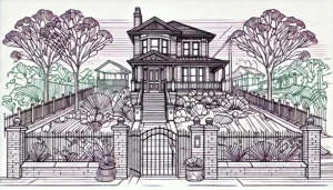 Line art illustration of a residential house in Manhattan Beach, Brooklyn